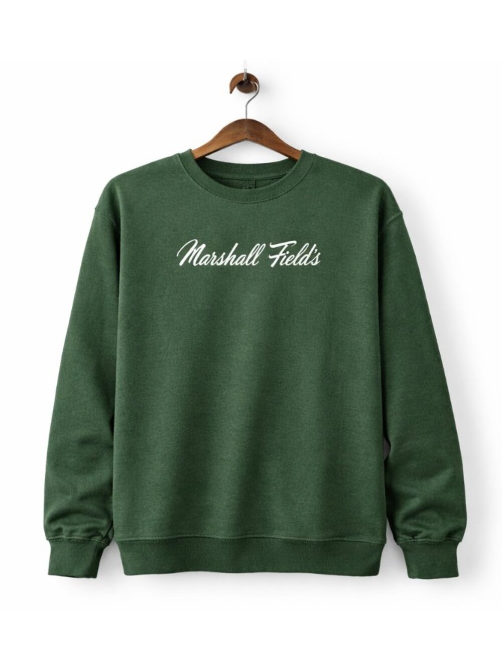 Marshall Field’s Green Crewneck Sweatshirt Chicago Vintage Style Gift Tag. NWT